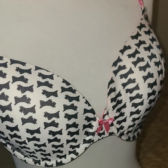 Victoria's Secret Black and White Dog Print Bra with Pink Straps - Picture 6 of 11
